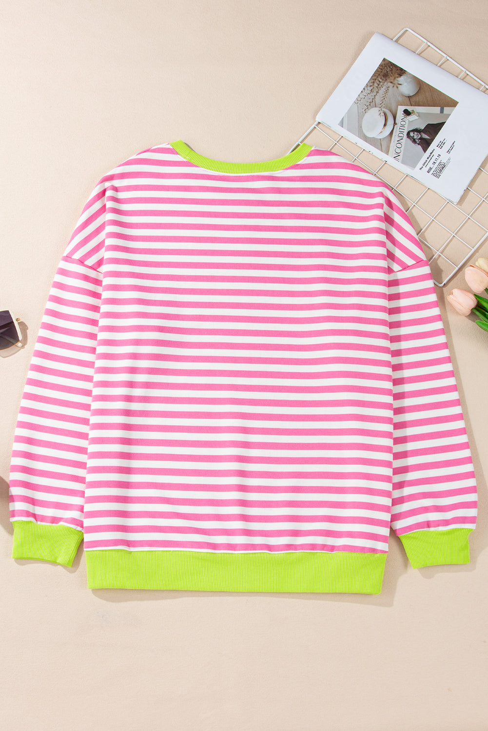 Blue Striped Contrast Trim Drop Shoulder Sweatshirt