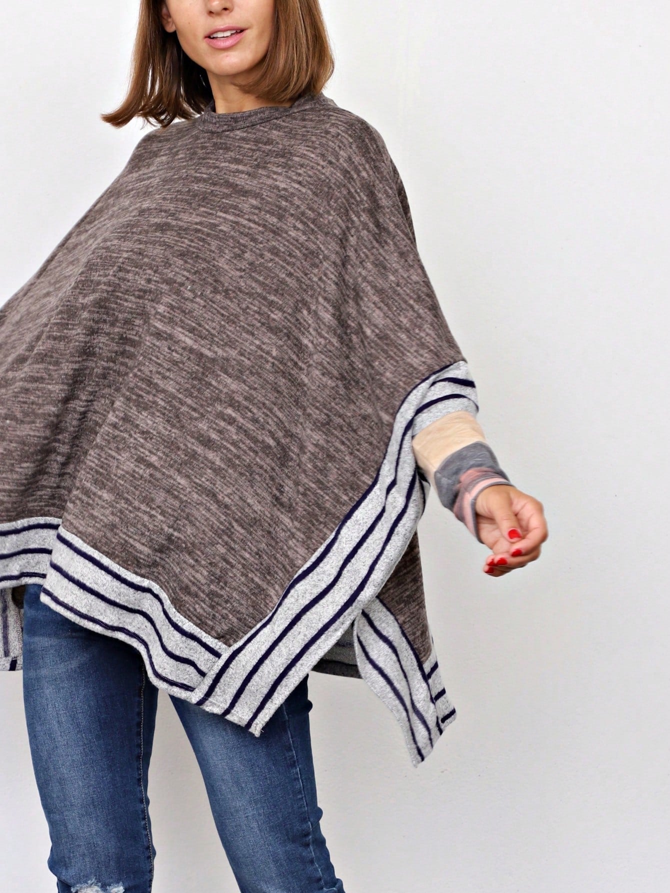 Boho Retro 90's Vintage Black Round Cowl Draped Neck Nordic Dolman Batwing Sleeve Poncho Cape Tunic Top Sweater Pullover