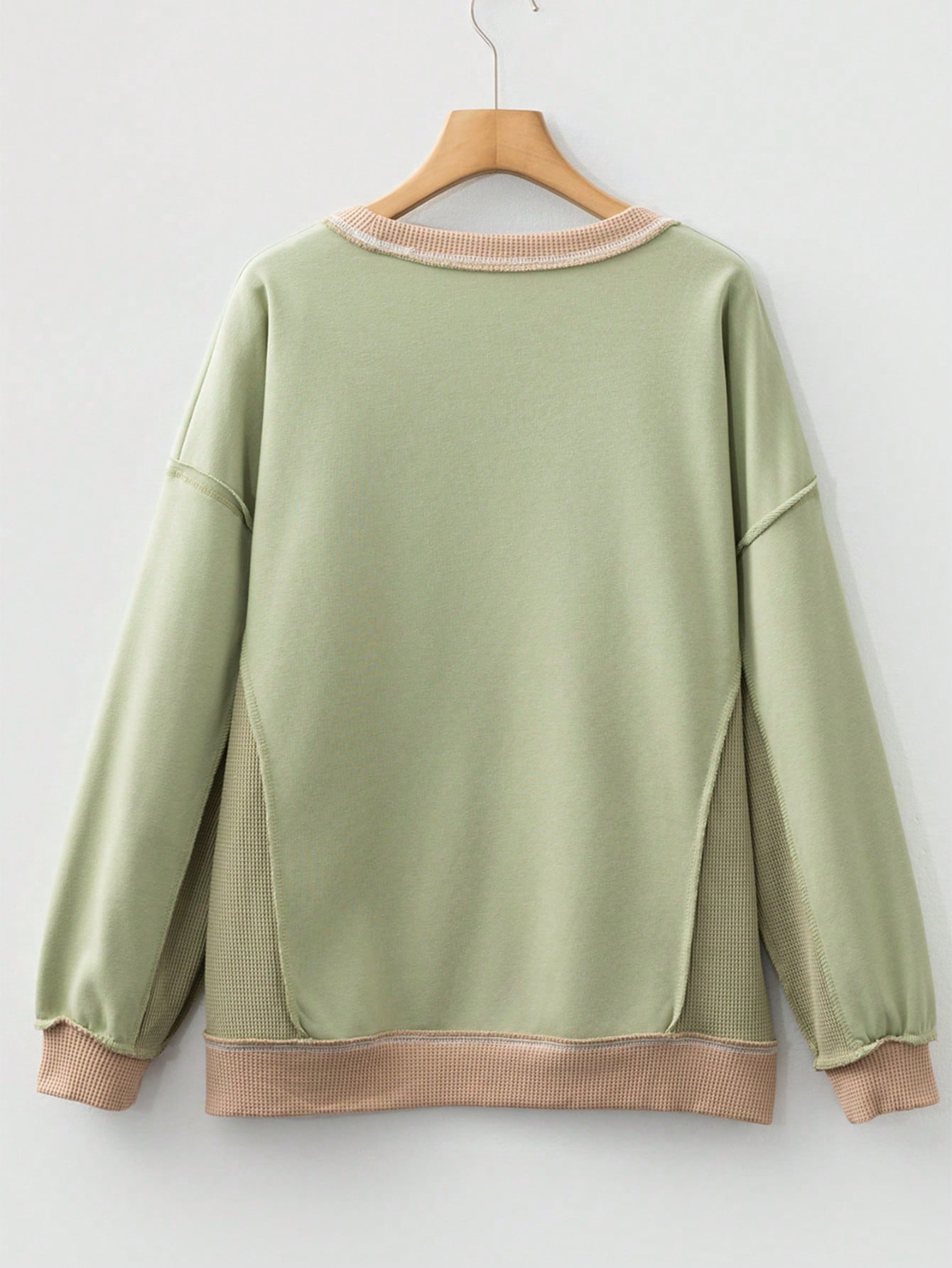 Boho Retro 90's Cotton Solid Patch Oversized Textured Knit Top Sweat Shirt Pullover