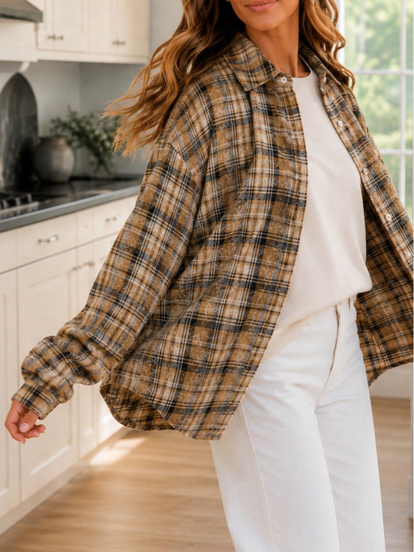 Boho Retro Cotton Mineral Wash Plaid Corduroy Button Patchwork Pocket Loose Oversized Shacket Cardigan Shirt