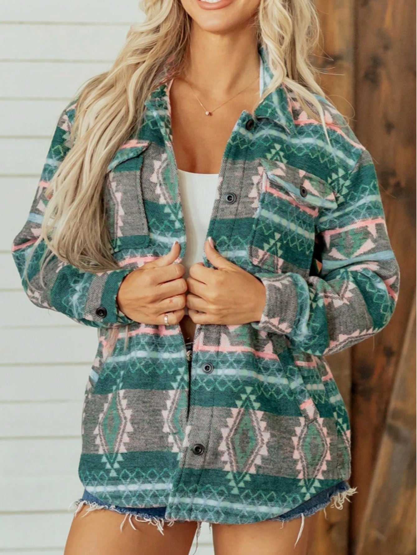 Boho Retro Green Western Drop Shoulder Brushed Pocket Front Button Up Plaid Mustard Mint Burgundy Oversized Shacket Cardigan