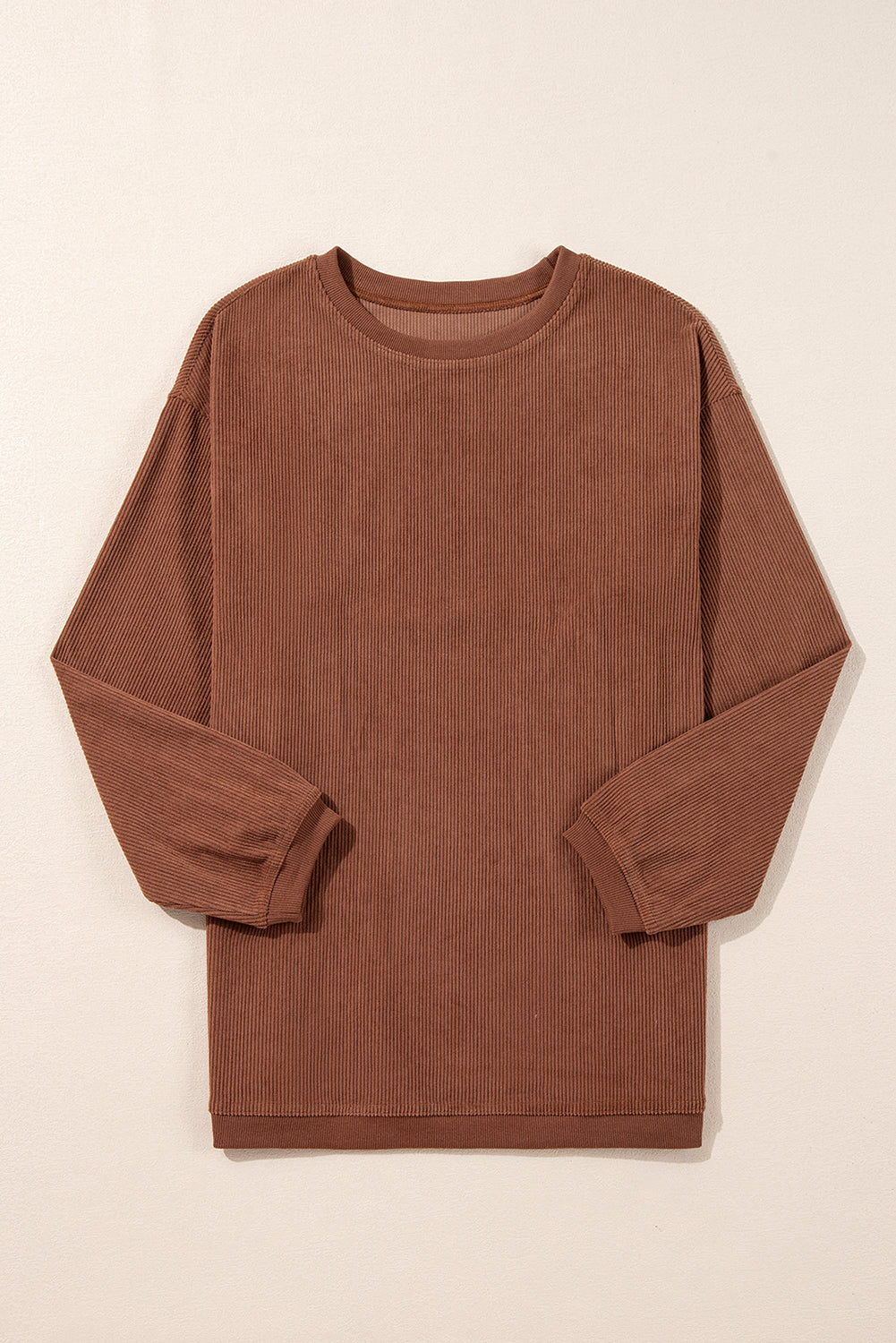 Smoke Gray Plain Drop Sleeve Crinkle Rib Oversized Sweatshirt