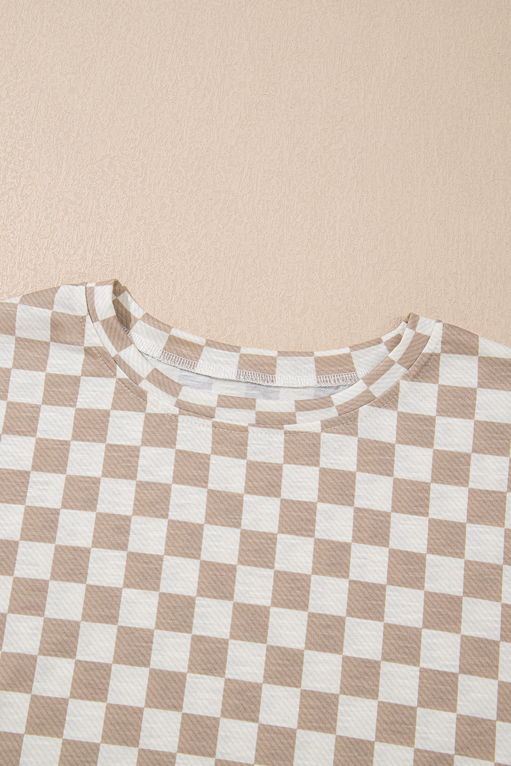Brown Checkerboard T Shirt and High Waist Skort Set