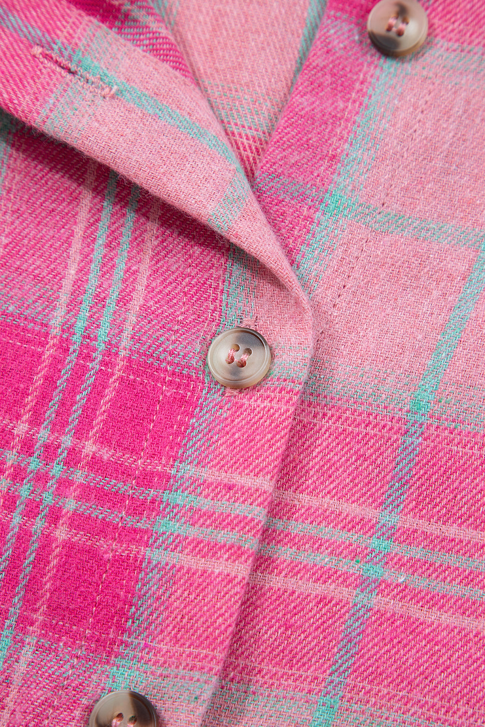 Sachet Pink Plaid Rounded Hem Long Sleeve Shirt Shacket