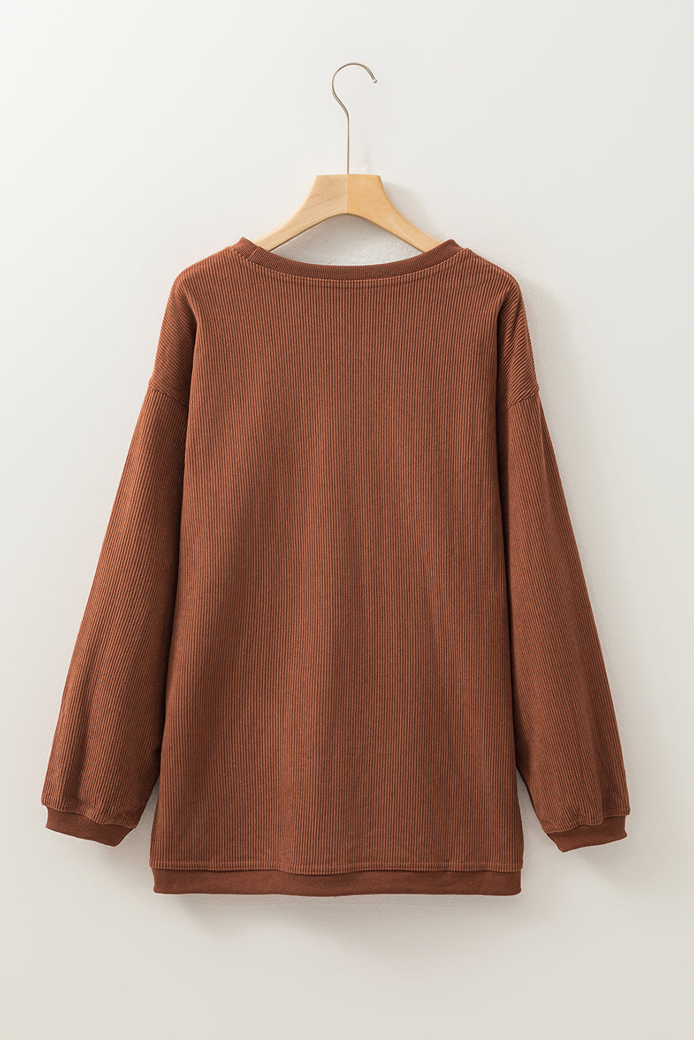 Smoke Gray Plain Drop Sleeve Crinkle Rib Oversized Sweatshirt