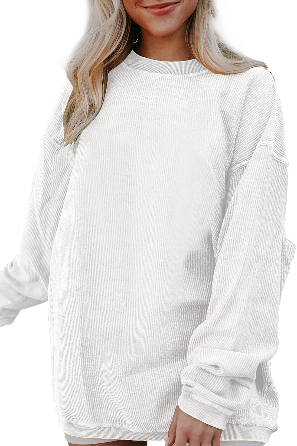 Smoke Gray Plain Drop Sleeve Crinkle Rib Oversized Sweatshirt