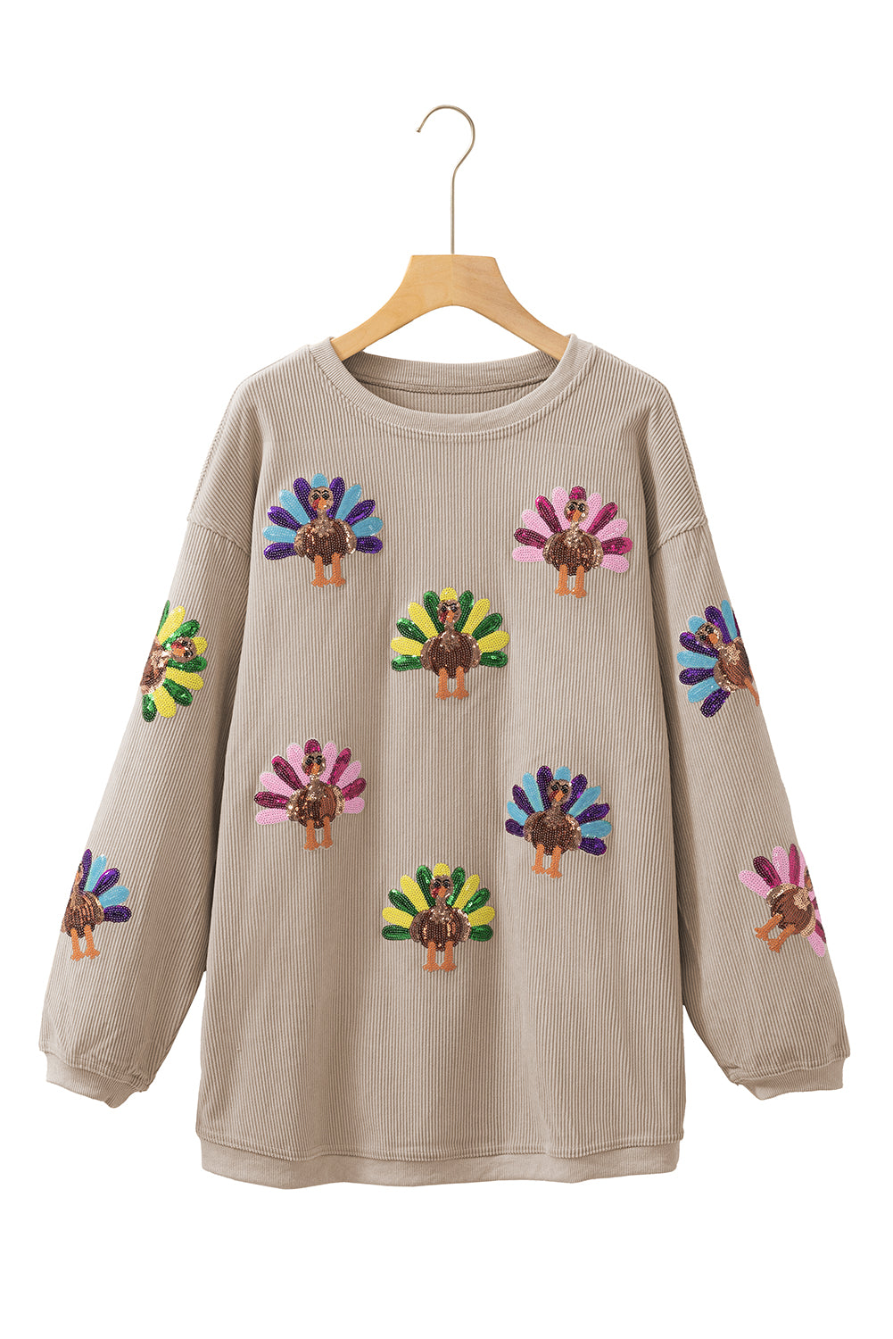 Smoke Gray Turkey Patch Application Graphic Corded Baggy Sweatshirt