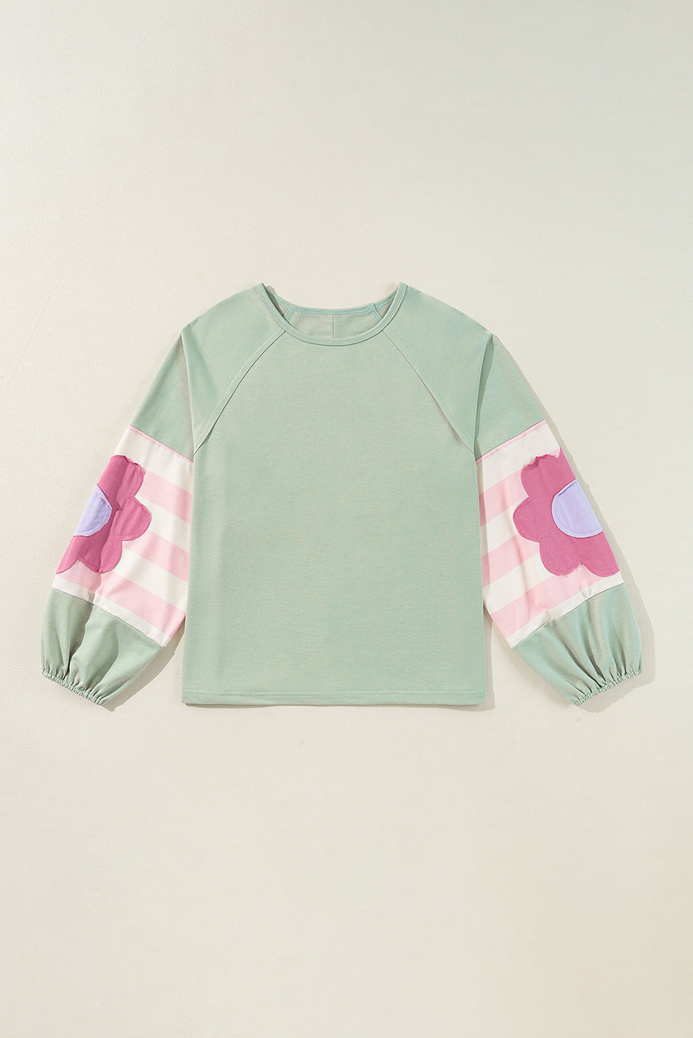 Sail Blue Flower Patchwork Exposed Seam Raglan Sleeve Top