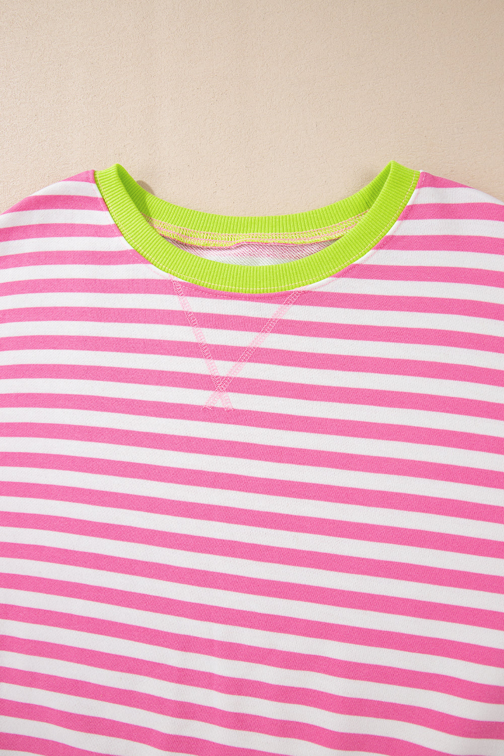 Blue Striped Contrast Trim Drop Shoulder Sweatshirt