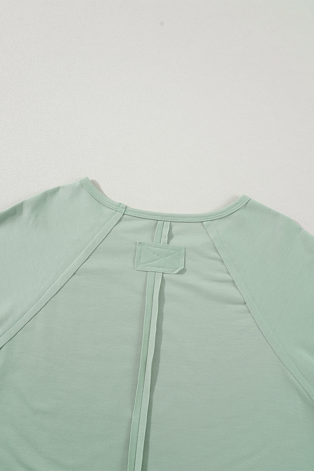 Sail Blue Flower Patchwork Exposed Seam Raglan Sleeve Top