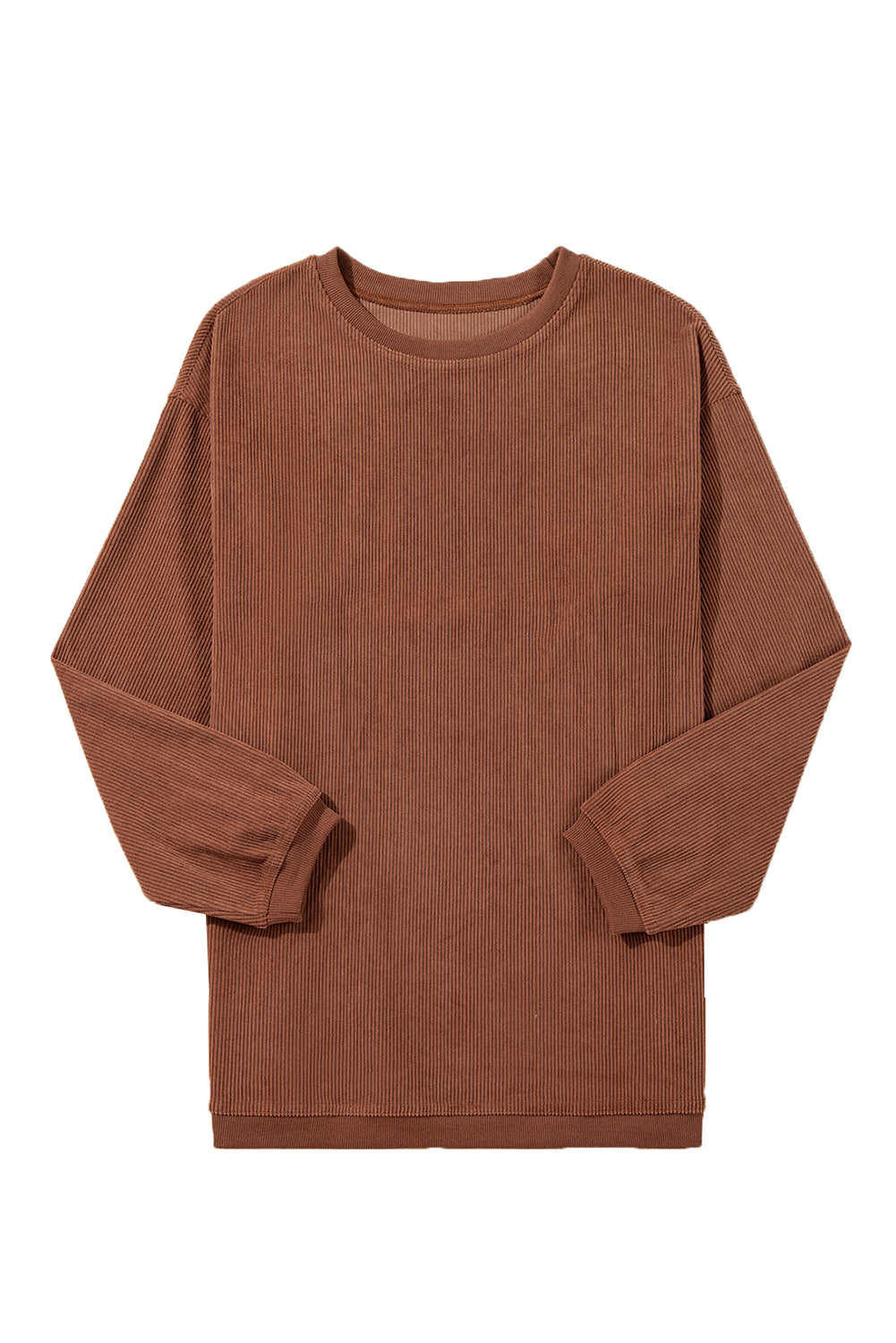 Smoke Gray Plain Drop Sleeve Crinkle Rib Oversized Sweatshirt