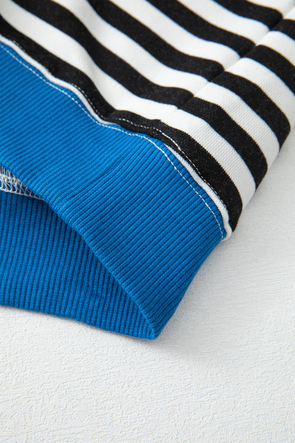 Blue Striped Contrast Trim Drop Shoulder Sweatshirt