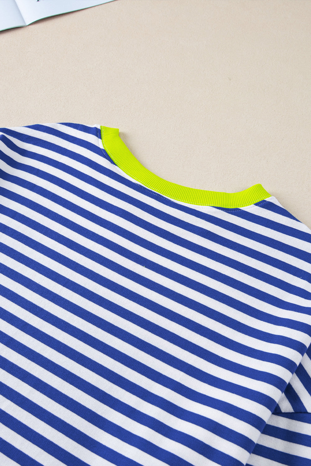 Blue Striped Contrast Trim Drop Shoulder Sweatshirt
