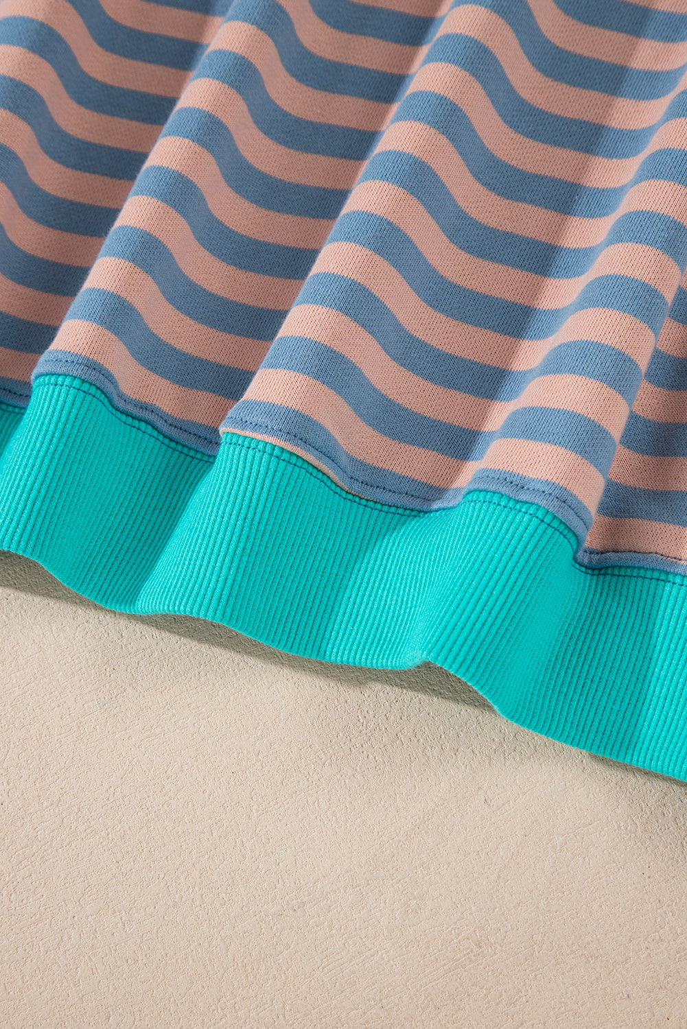 Blue Striped Contrast Trim Drop Shoulder Sweatshirt