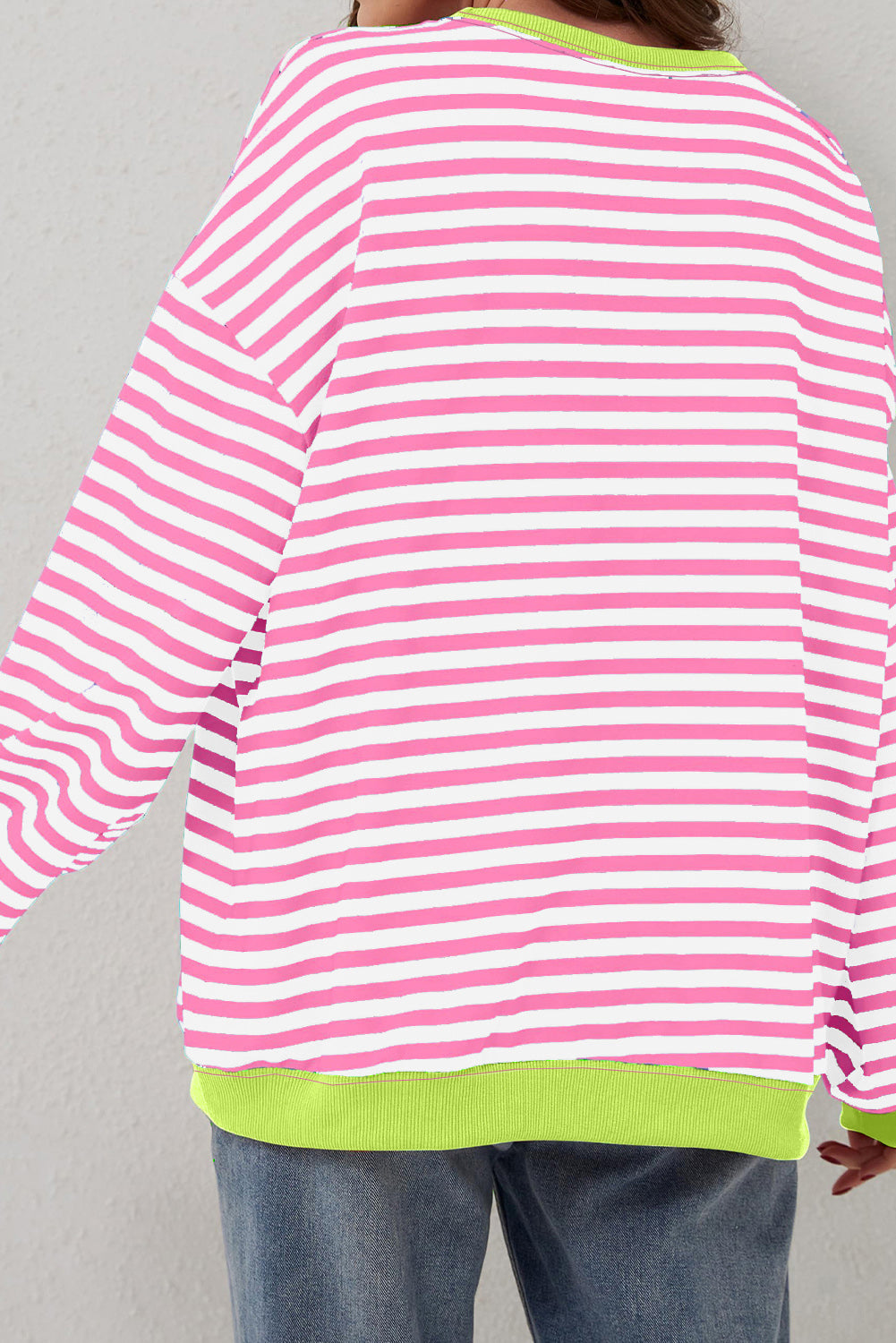 Blue Striped Contrast Trim Drop Shoulder Sweatshirt