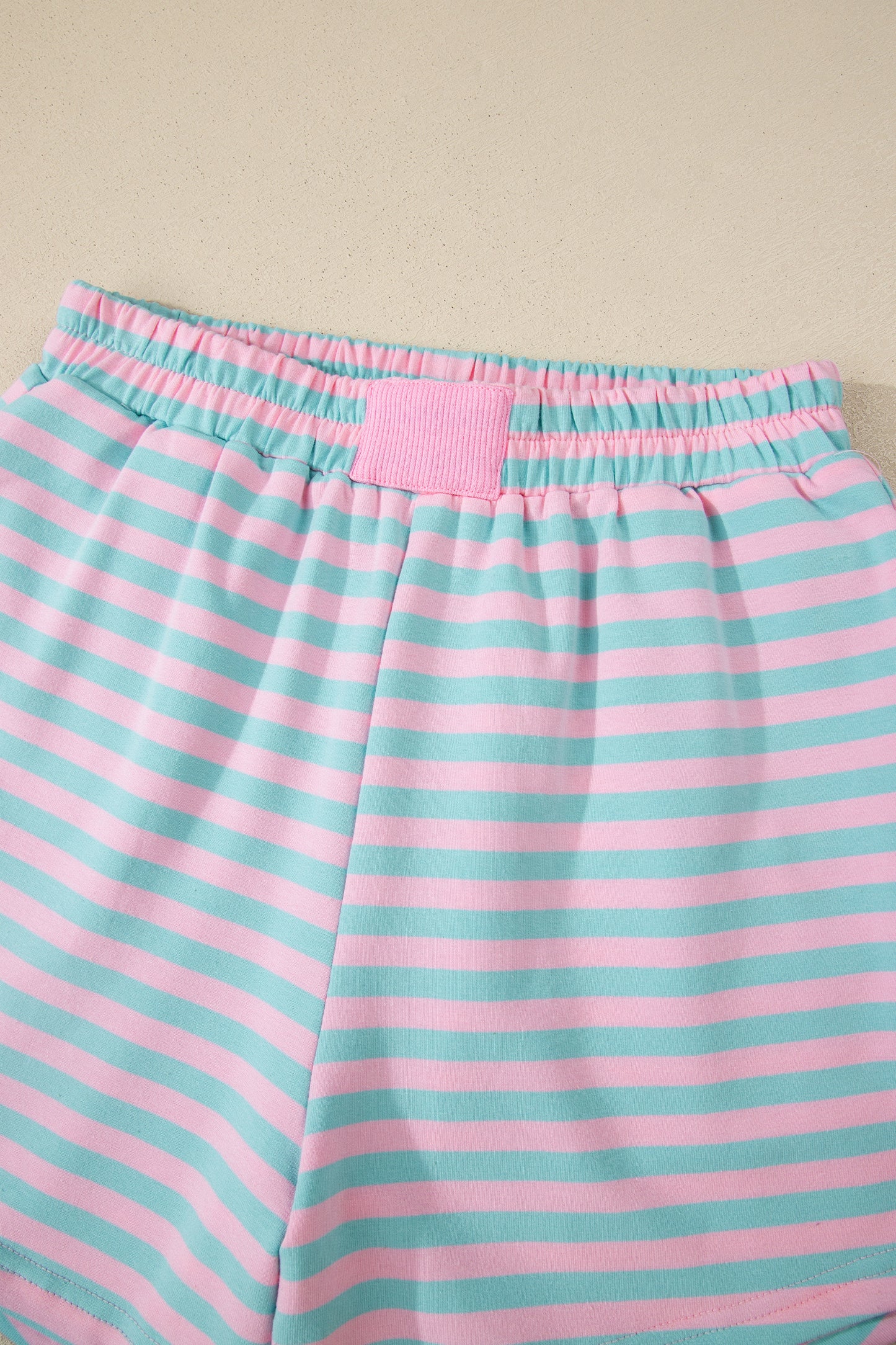 Yellow Stripe Color Block Detail Long Sleeve Pullover Elastic Waist Pull On Shorts 2pcs Set