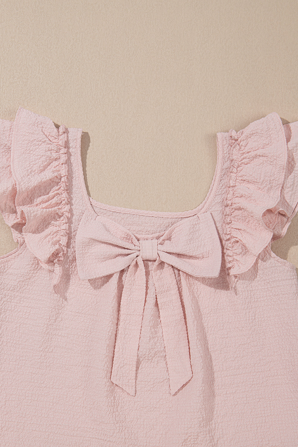 Beau Blue Textured Bow Frilled Ruffle Sleeve Blouse