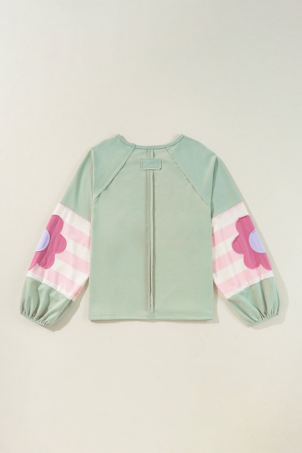 Sail Blue Flower Patchwork Exposed Seam Raglan Sleeve Top