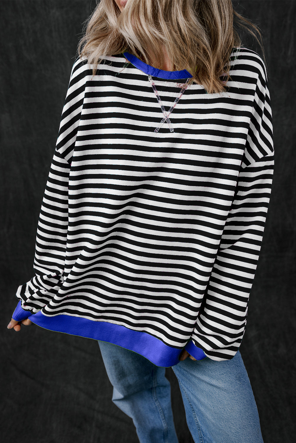 Green Stripe Contrast Edge Oversized Sweatshirt