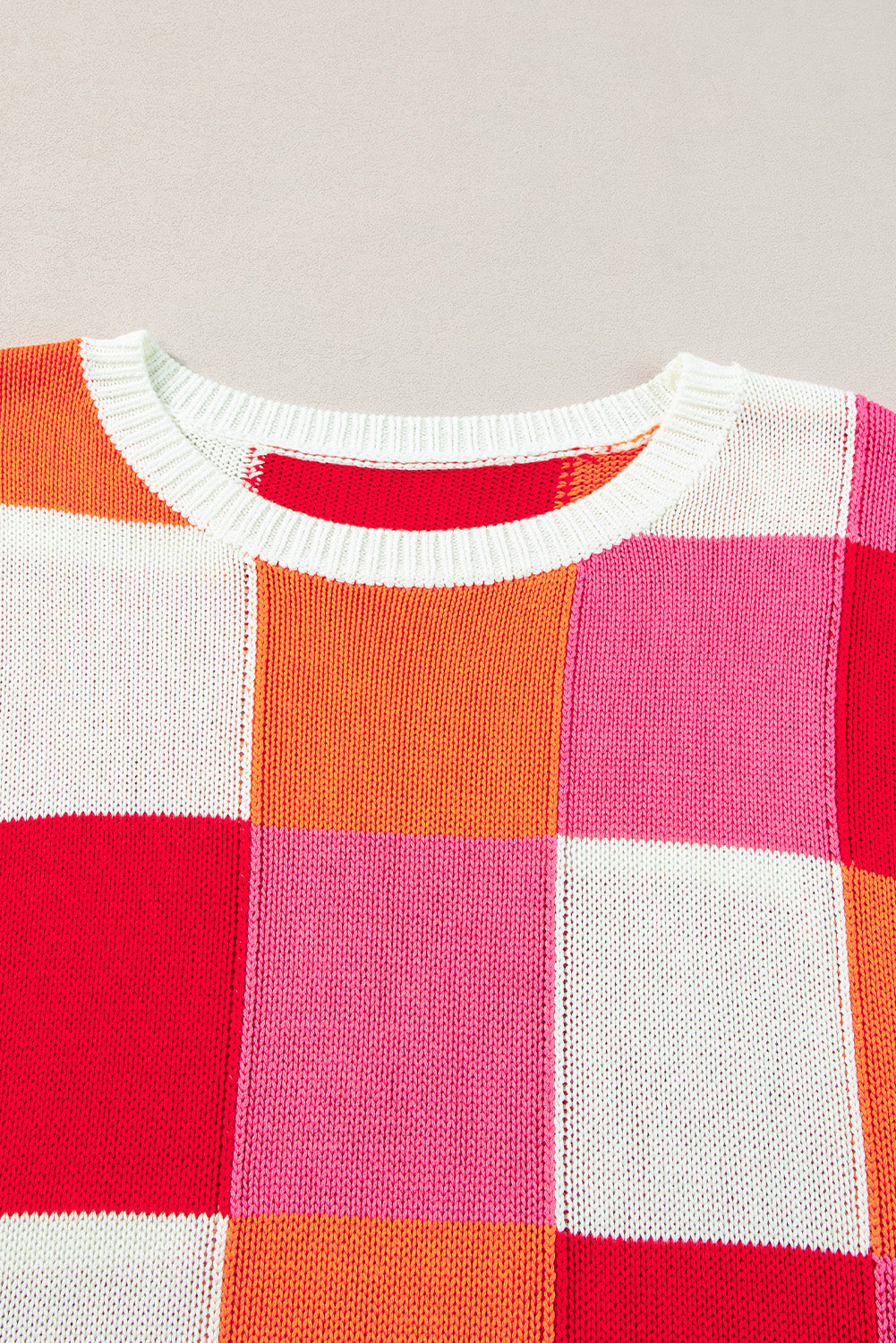 Grapefruit Orange Checkered Color Block Cap Sleeve Knitted Top