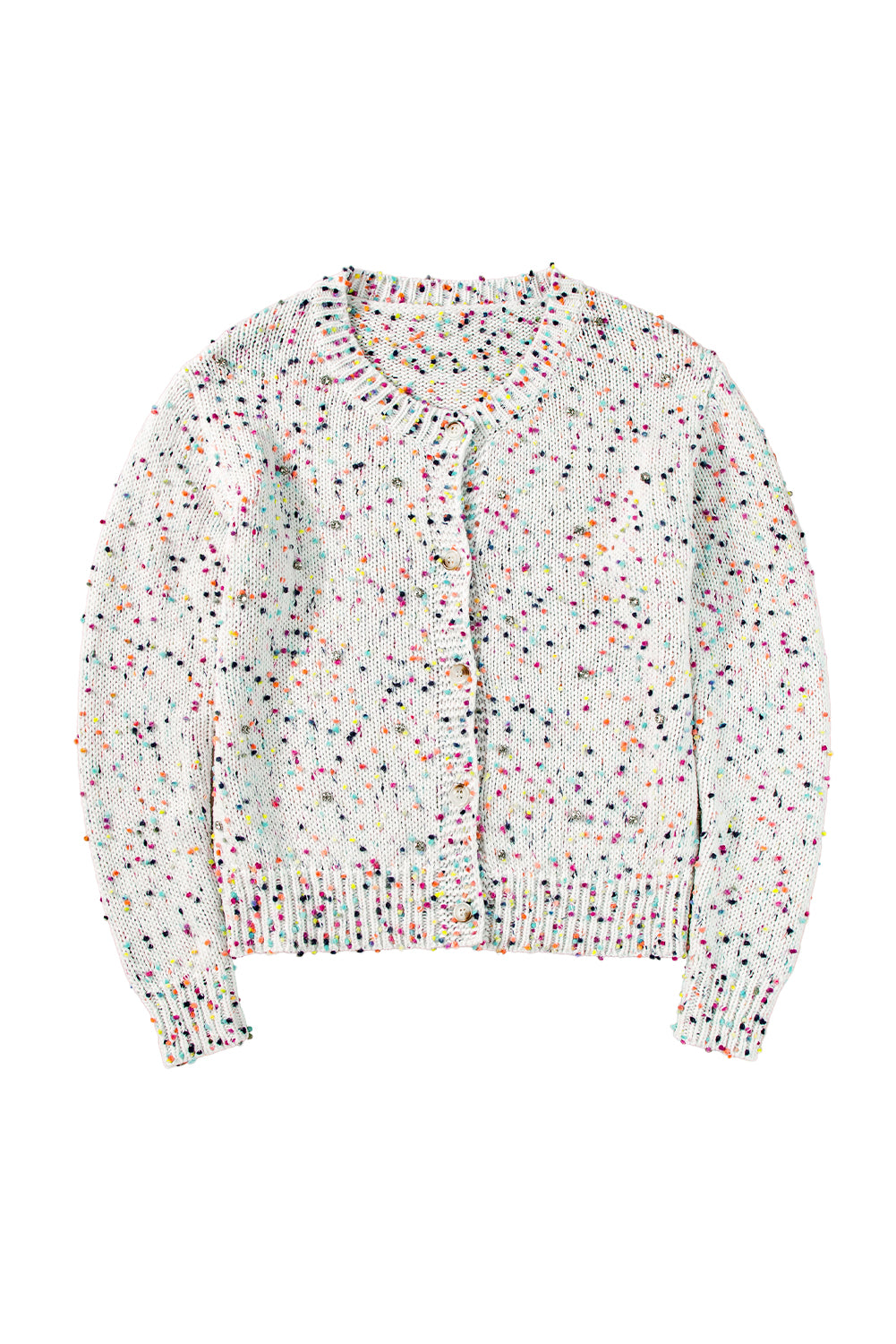 White Confetti Knit Bedazzled Cropped Cardigan