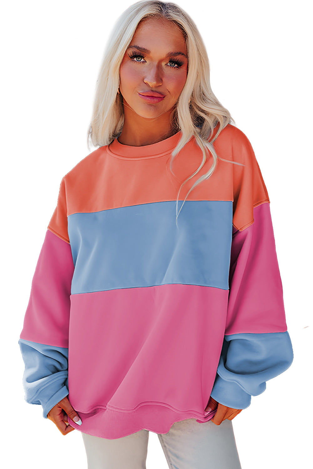 Blossom Colorblock Patchwork Drop Shoulder Sweatshirt