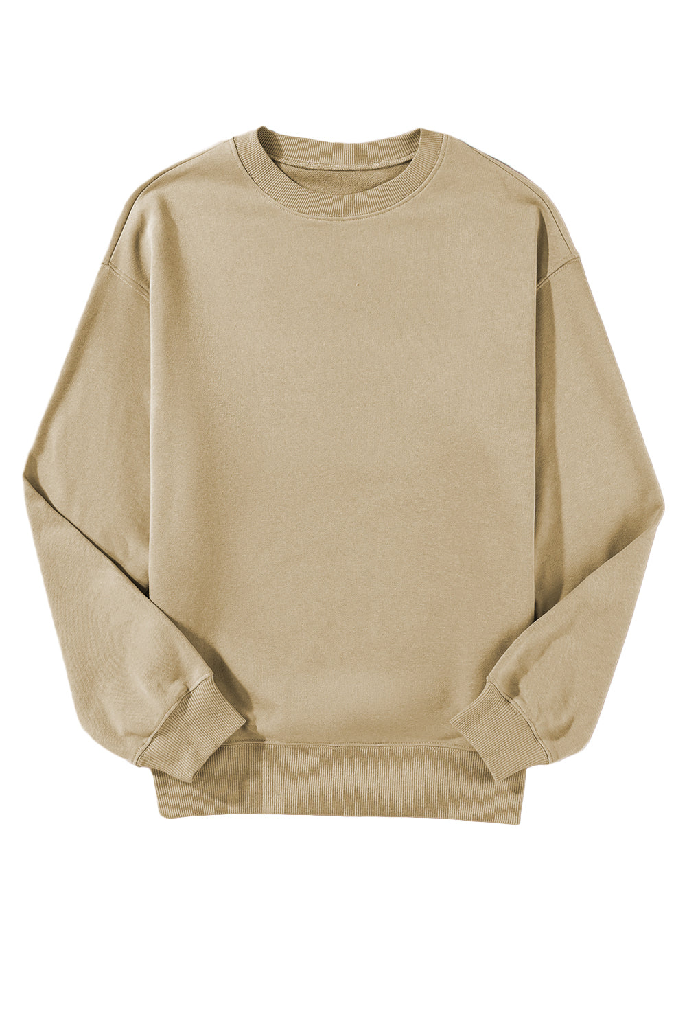 White Solid Loose Crew Neck Fleece Sweatshirt