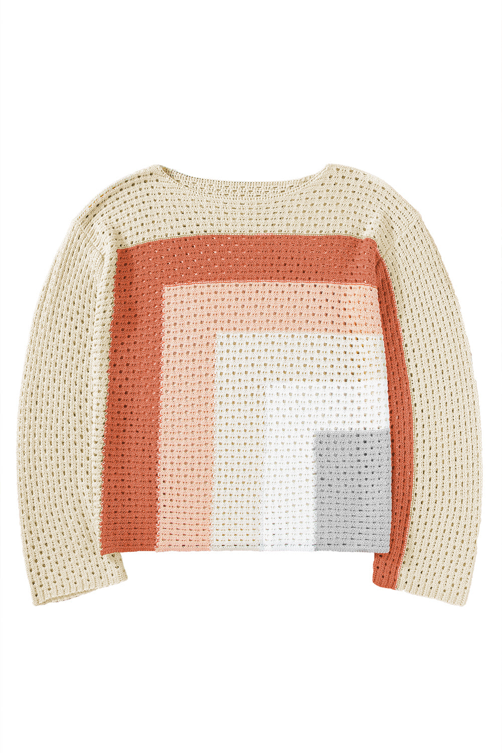 Apricot Pointelle Knit Colorblock Baggy Long Sleeve Top