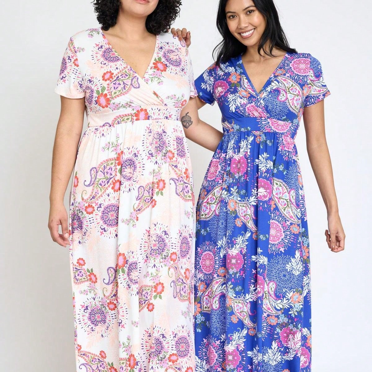 Elegant Floral Maxi Dress With Plunging Neckline Short Sleeve Surplice Sash Versatile Summer Dress For Women