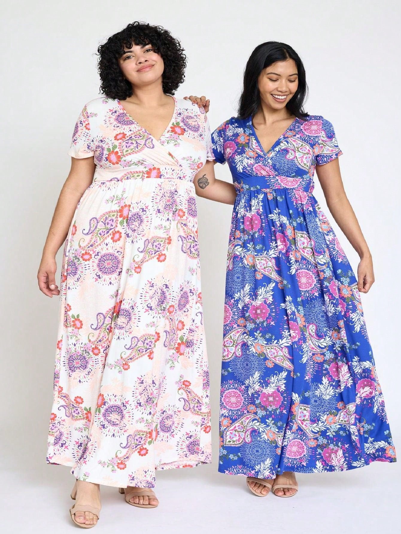 Elegant Floral Maxi Dress With Plunging Neckline Short Sleeve Surplice Sash Versatile Summer Dress For Women