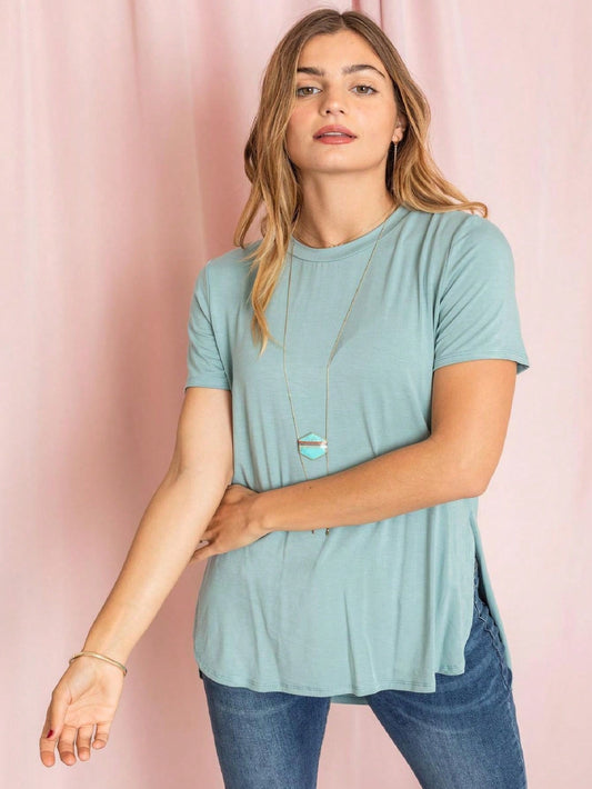 Soft Solid Side Slit High Low Tops For Leggings Shorts And Jeans  | 7 Colors | S-3X