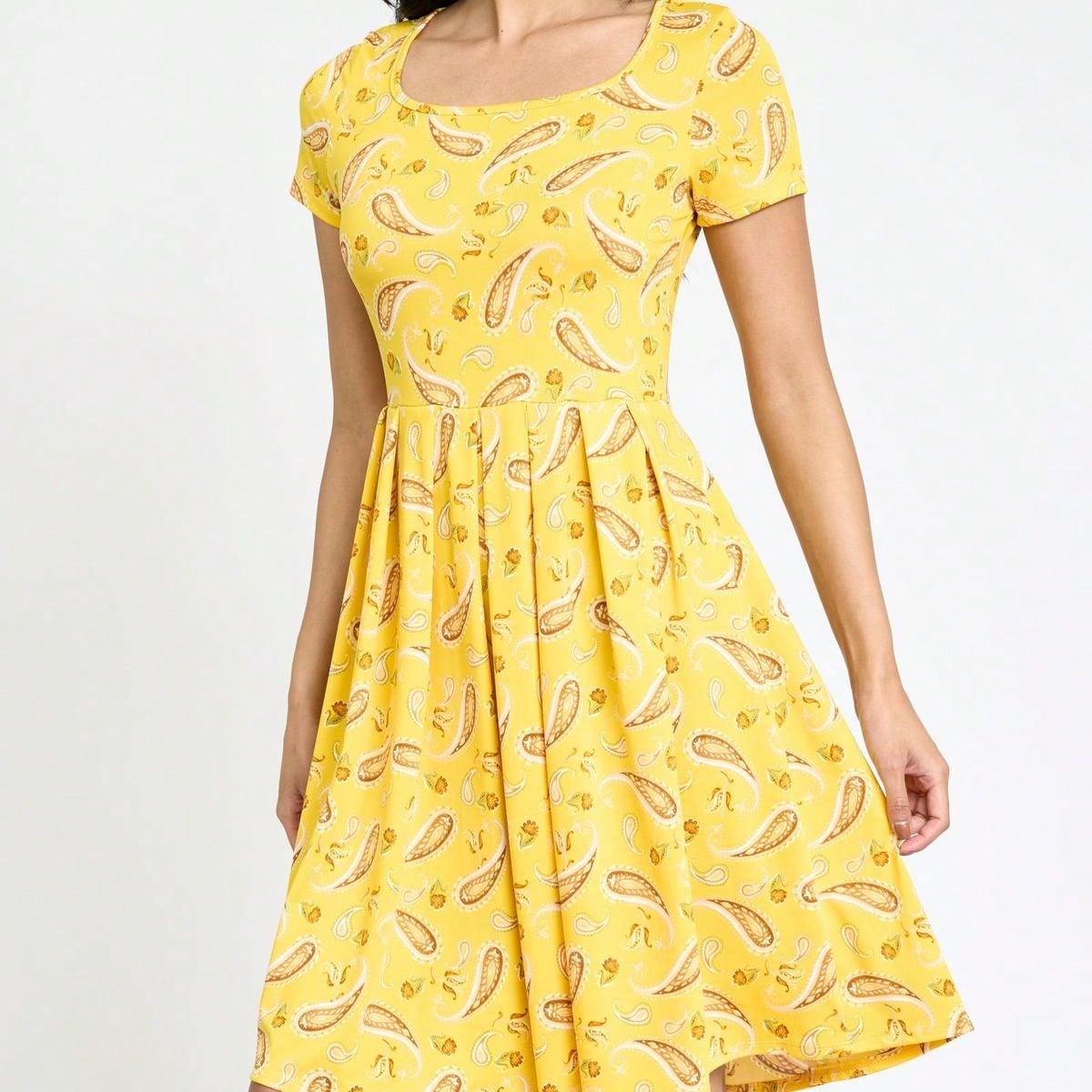 Chevron Stripe Paisley Oriental Floral Southern Style Gathered Pleated Swing Dress | S-3X