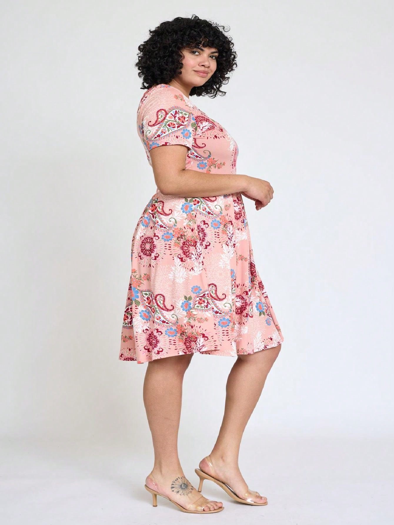 Chevron Stripe Paisley Oriental Floral Southern Style Gathered Pleated Swing Dress | S-3X