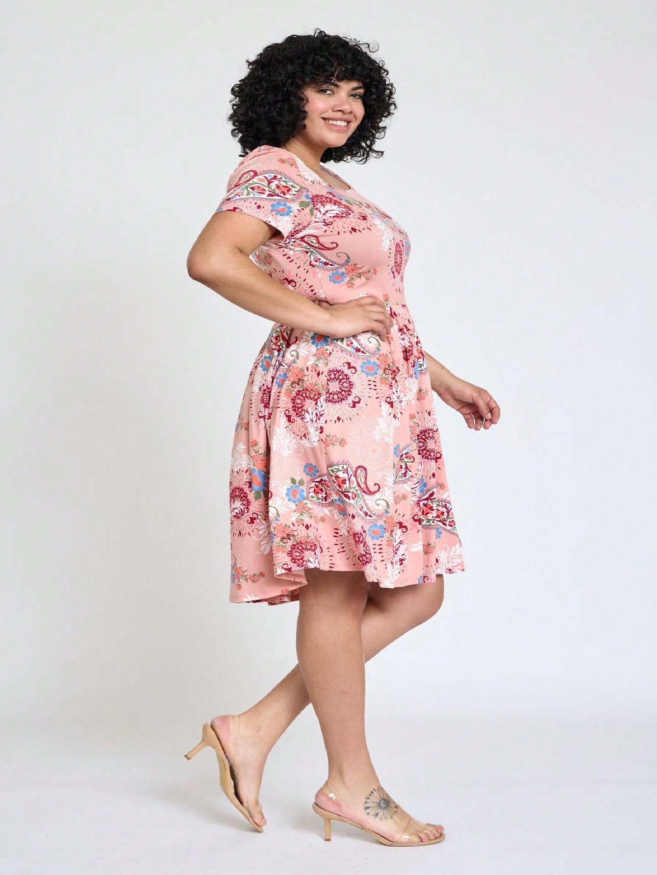 Chevron Stripe Paisley Oriental Floral Southern Style Gathered Pleated Swing Dress | S-3X