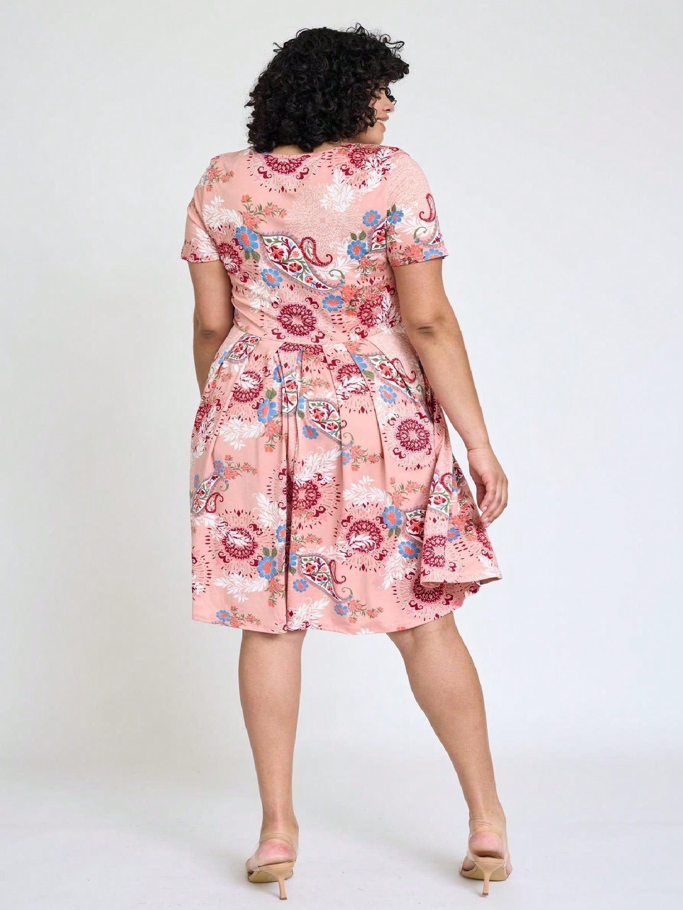 Chevron Stripe Paisley Oriental Floral Southern Style Gathered Pleated Swing Dress | S-3X