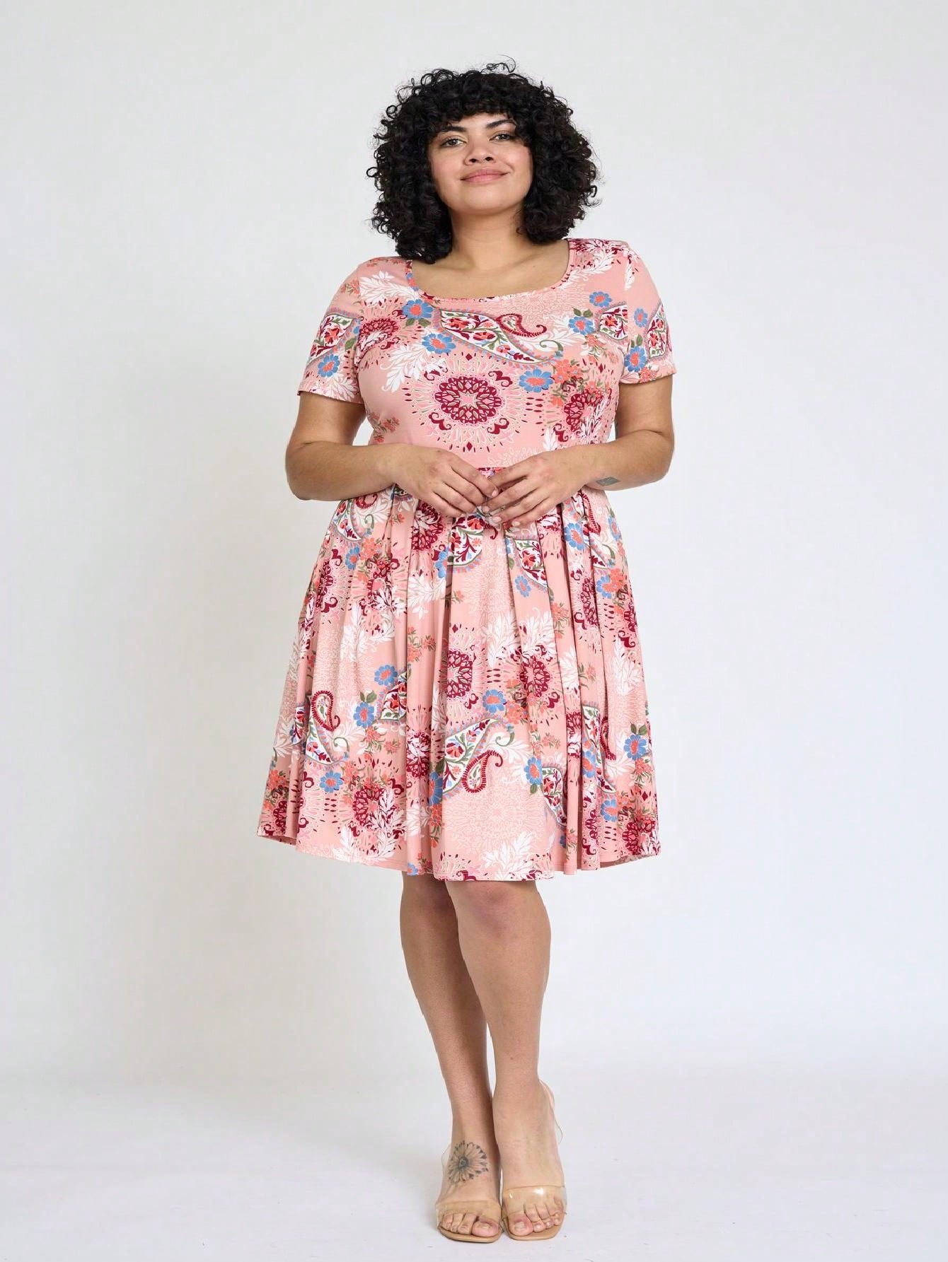 Chevron Stripe Paisley Oriental Floral Southern Style Gathered Pleated Swing Dress | S-3X