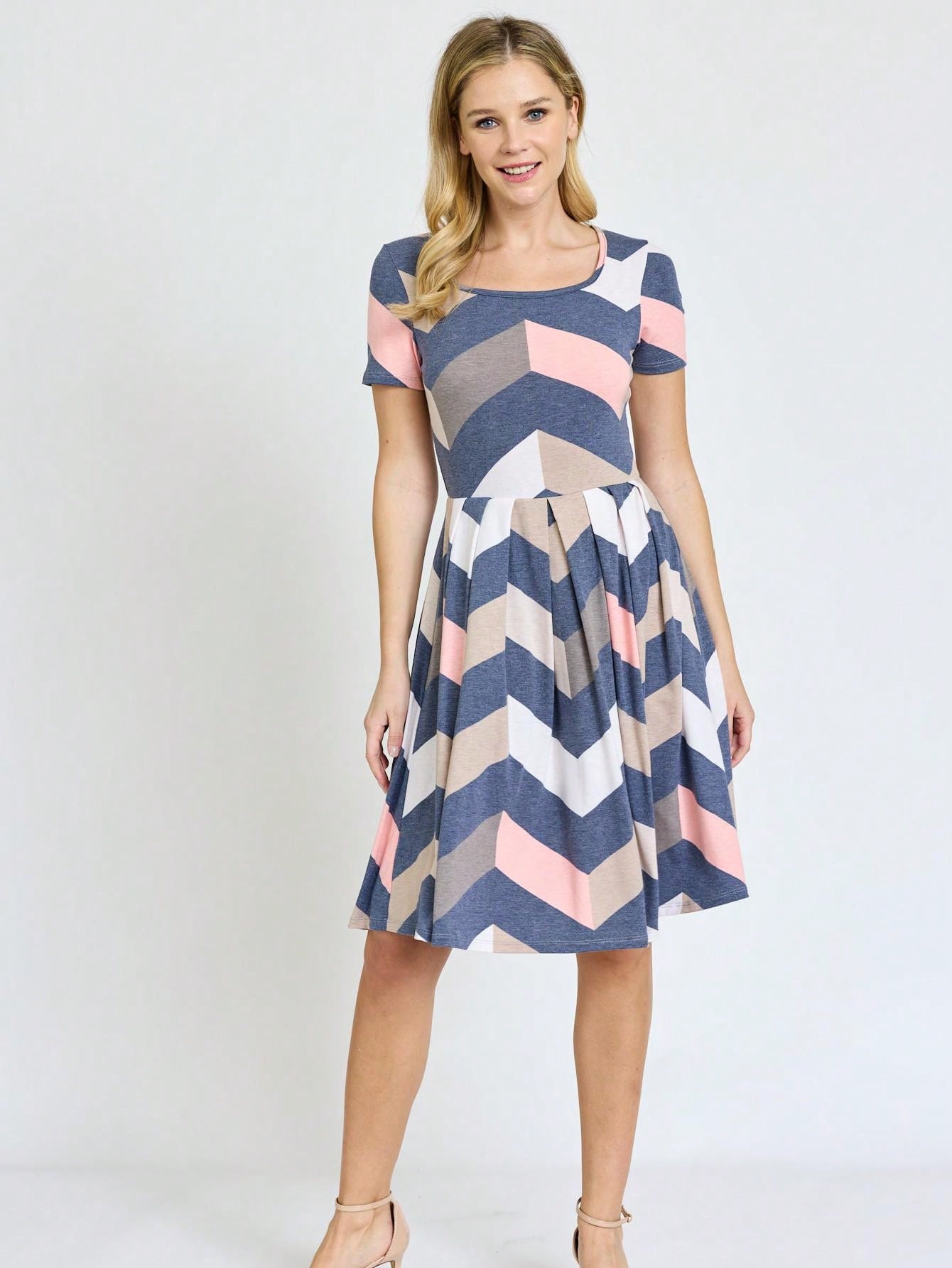 Chevron Stripe Paisley Oriental Floral Southern Style Gathered Pleated Swing Dress | S-3X