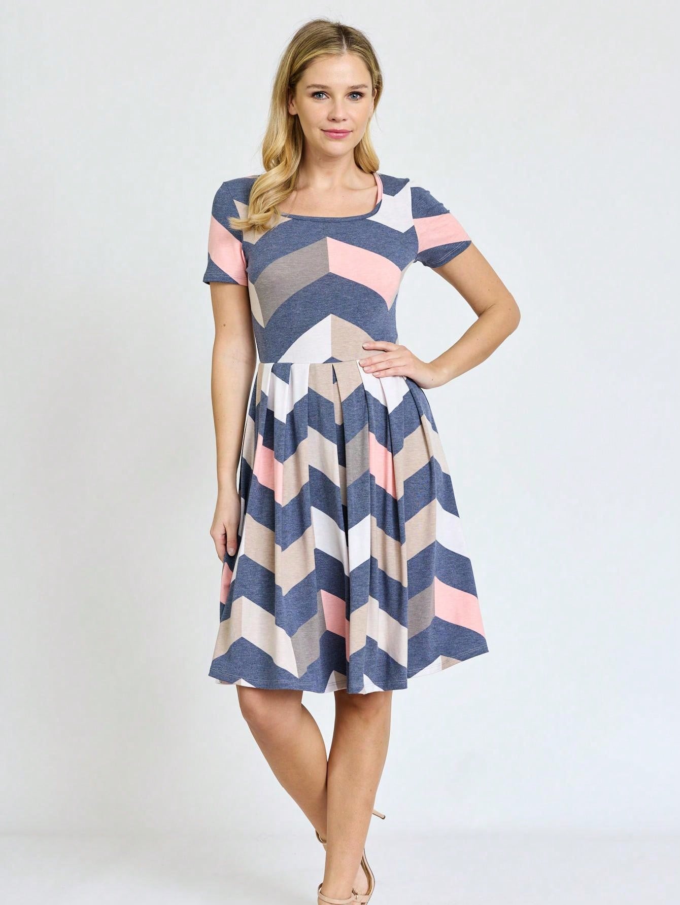 Chevron Stripe Paisley Oriental Floral Southern Style Gathered Pleated Swing Dress | S-3X
