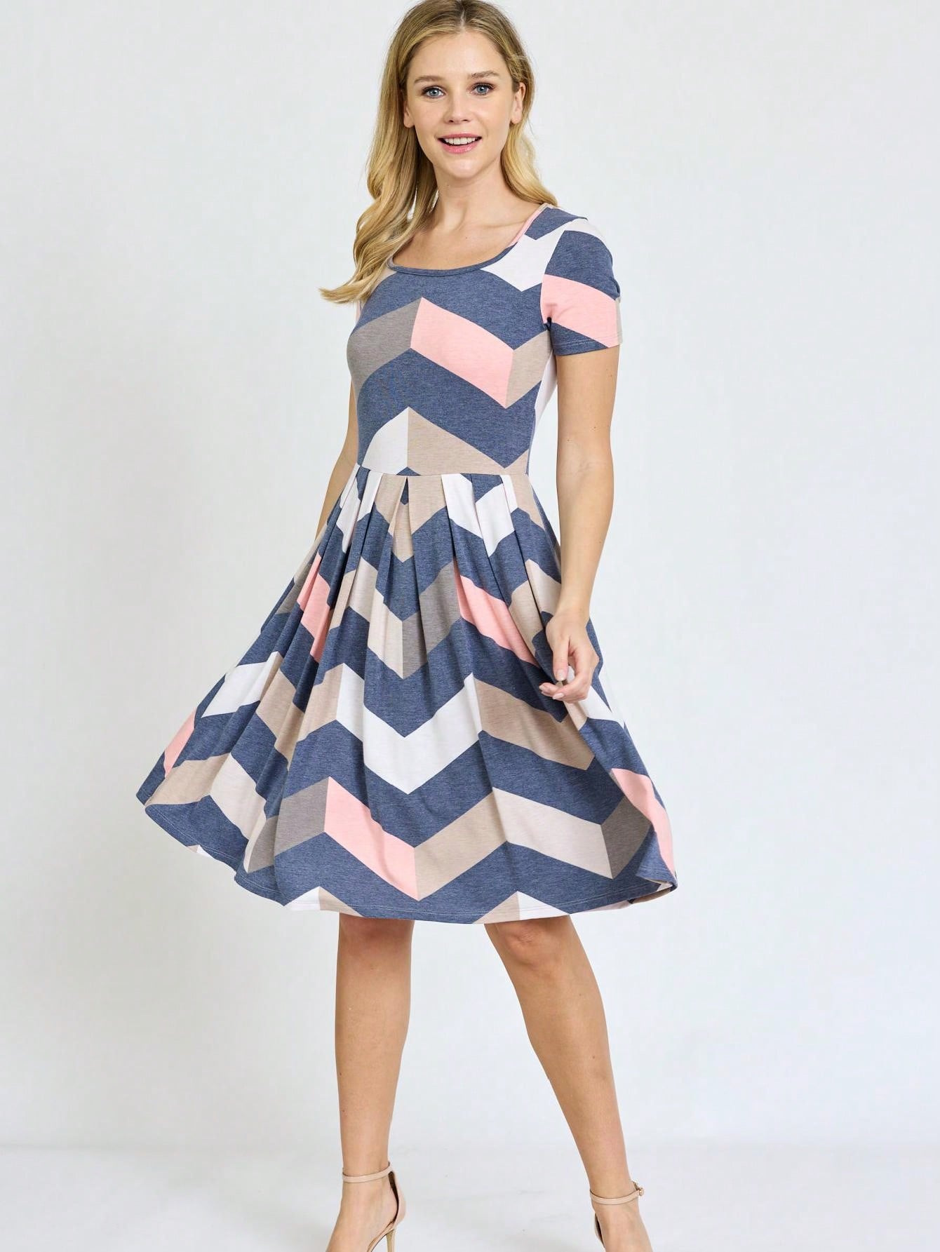 Chevron Stripe Paisley Oriental Floral Southern Style Gathered Pleated Swing Dress | S-3X
