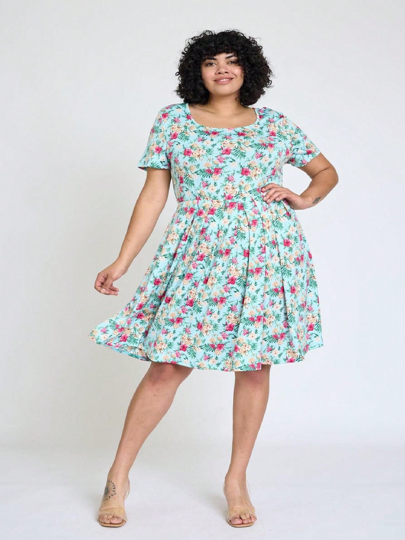 Chevron Stripe Paisley Oriental Floral Southern Style Gathered Pleated Swing Dress | S-3X