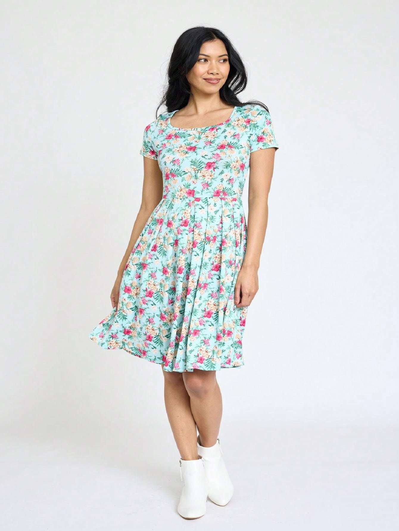 Chevron Stripe Paisley Oriental Floral Southern Style Gathered Pleated Swing Dress | S-3X