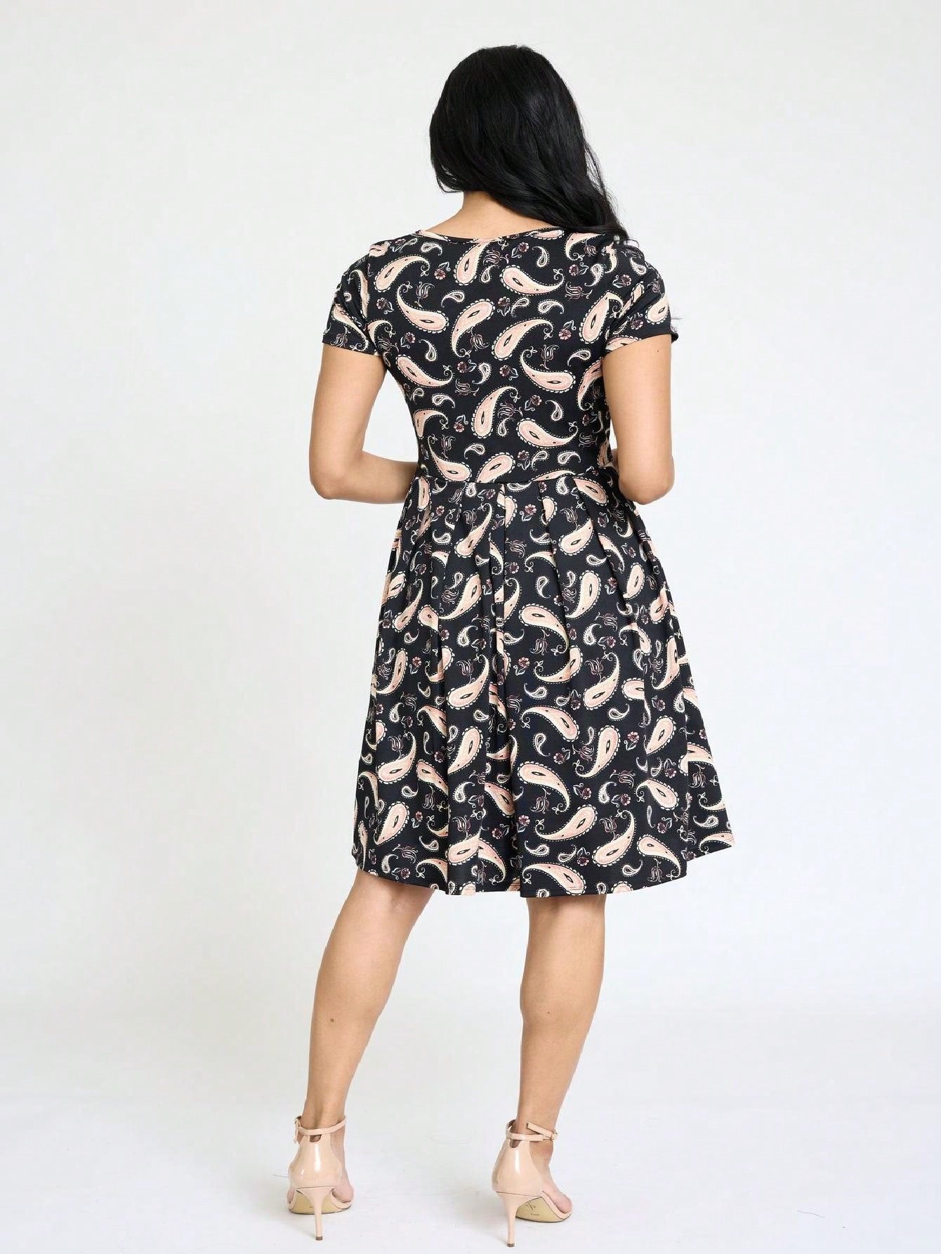 Chevron Stripe Paisley Oriental Floral Southern Style Gathered Pleated Swing Dress | S-3X