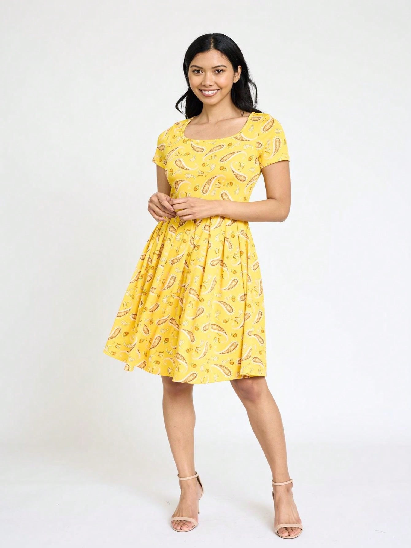 Chevron Stripe Paisley Oriental Floral Southern Style Gathered Pleated Swing Dress | S-3X