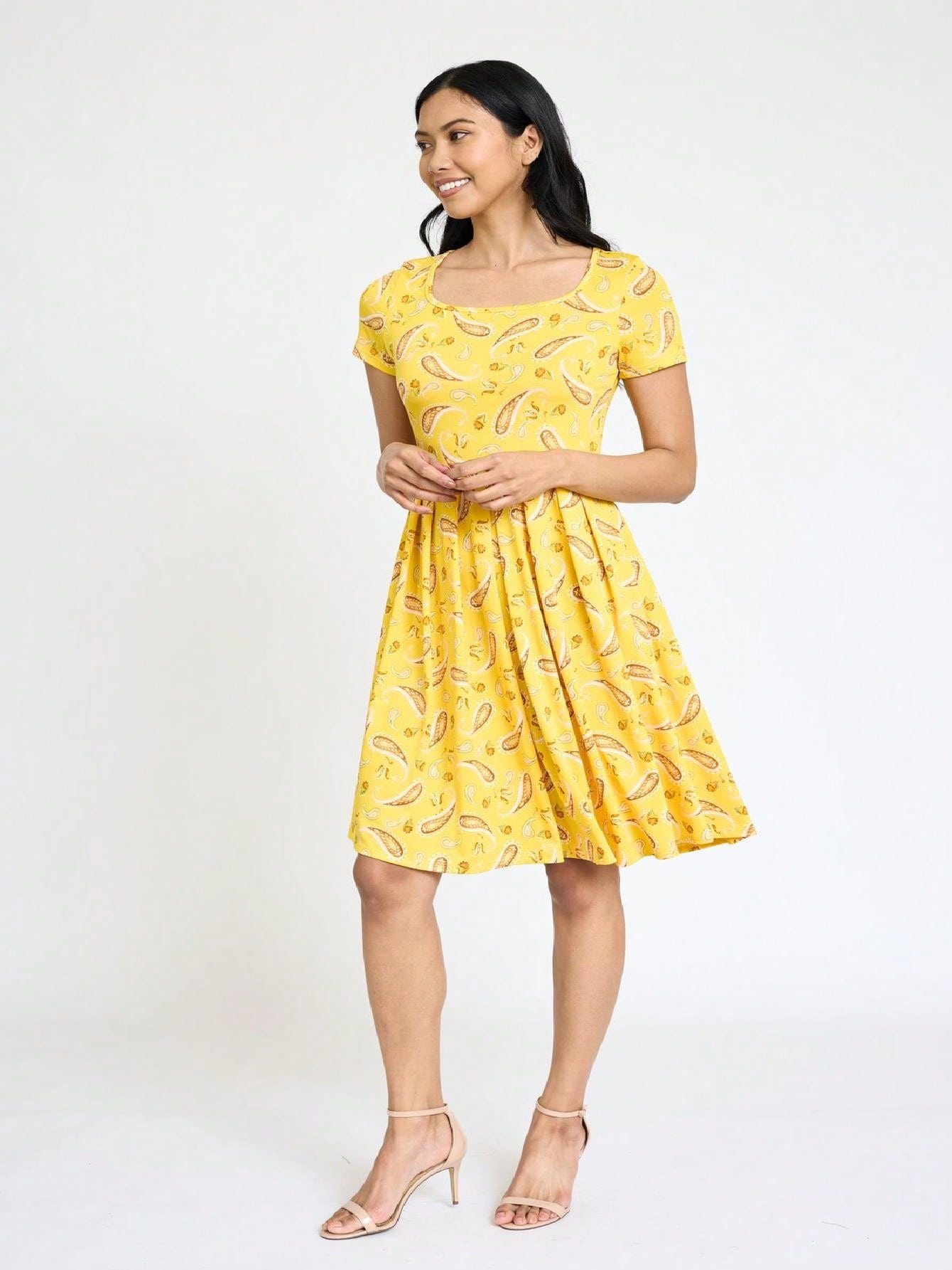 Chevron Stripe Paisley Oriental Floral Southern Style Gathered Pleated Swing Dress | S-3X