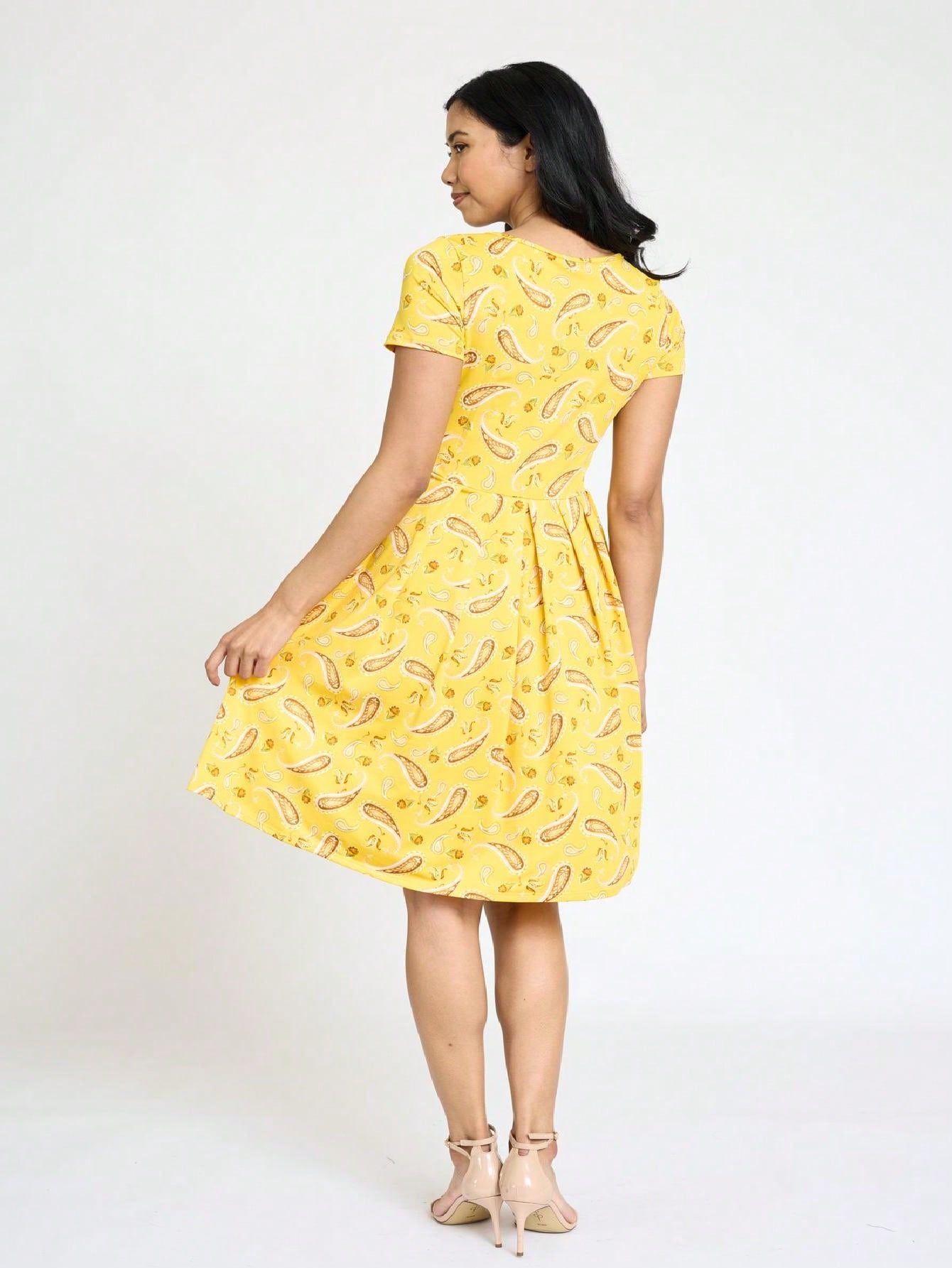 Chevron Stripe Paisley Oriental Floral Southern Style Gathered Pleated Swing Dress | S-3X