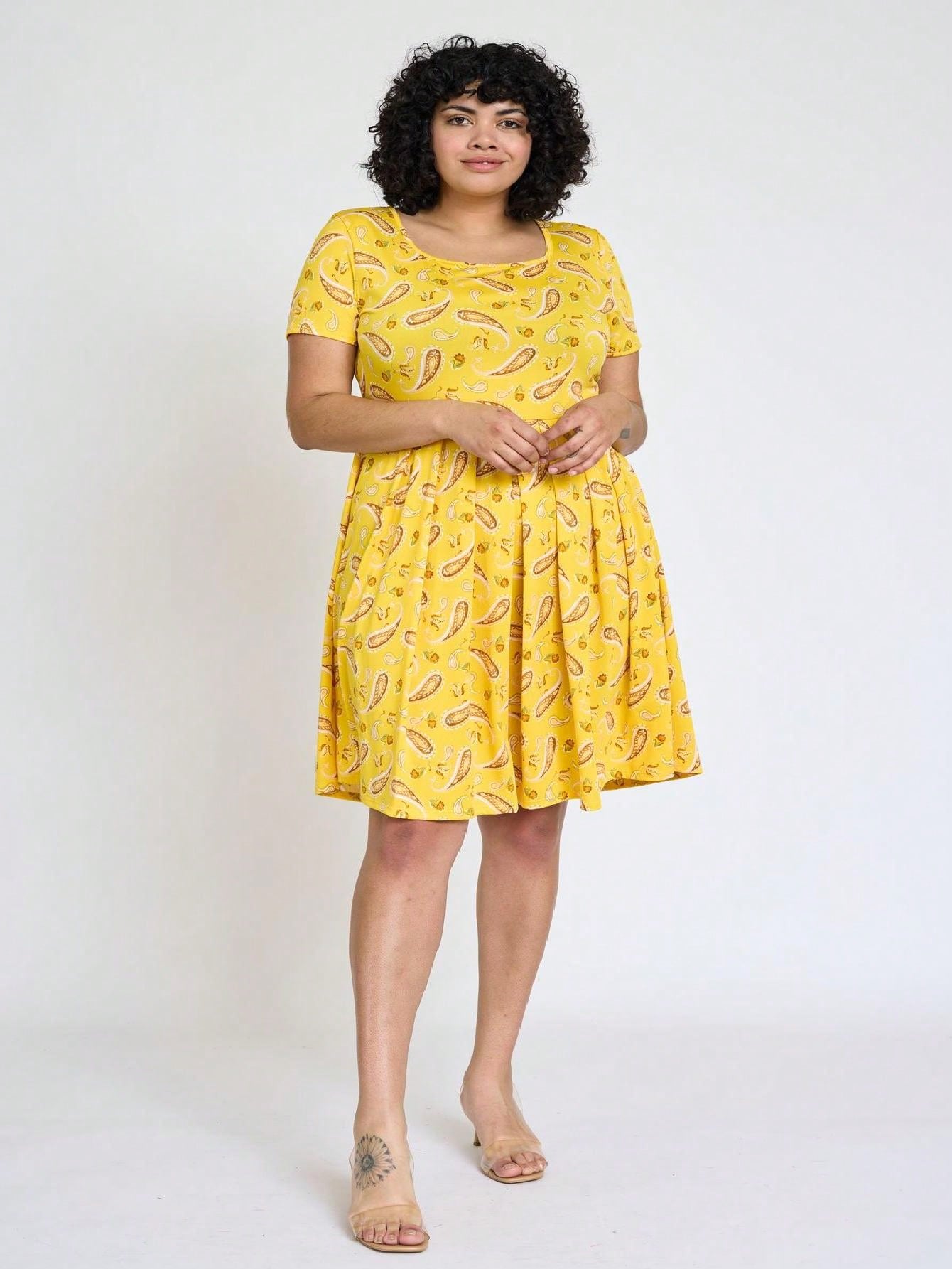 Chevron Stripe Paisley Oriental Floral Southern Style Gathered Pleated Swing Dress | S-3X