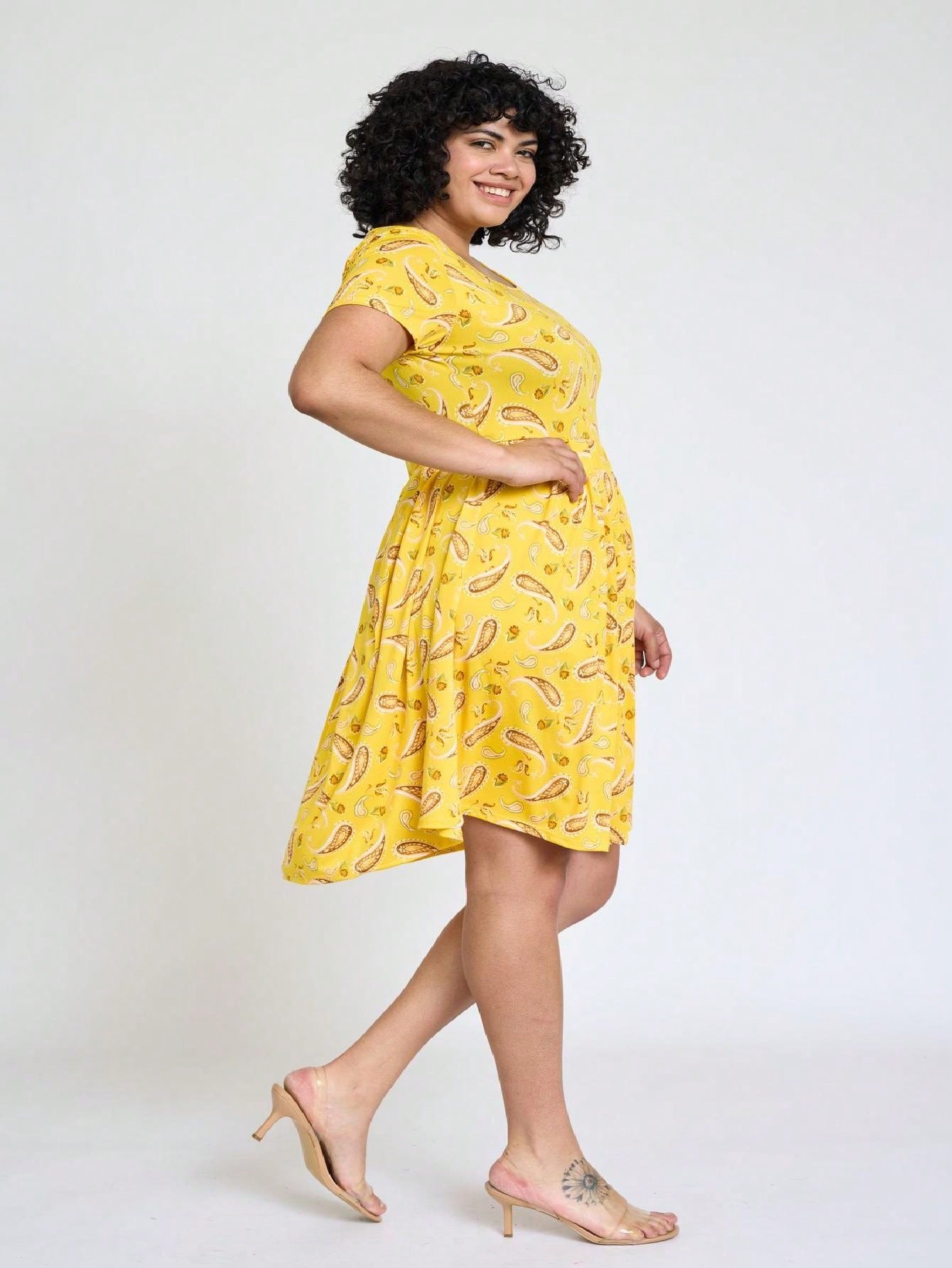 Chevron Stripe Paisley Oriental Floral Southern Style Gathered Pleated Swing Dress | S-3X