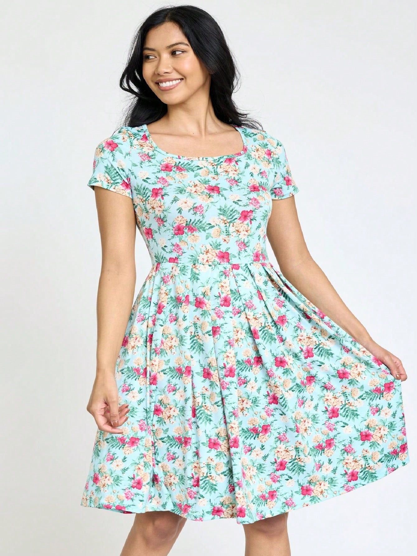 Chevron Stripe Paisley Oriental Floral Southern Style Gathered Pleated Swing Dress | S-3X