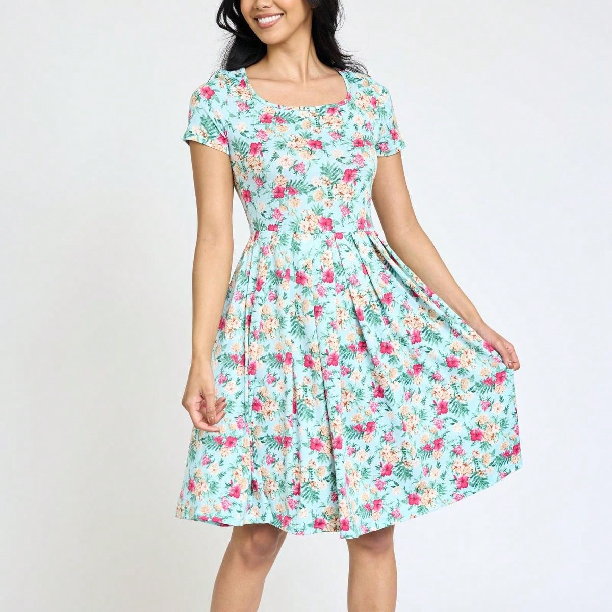 Chevron Stripe Paisley Oriental Floral Southern Style Gathered Pleated Swing Dress | S-3X