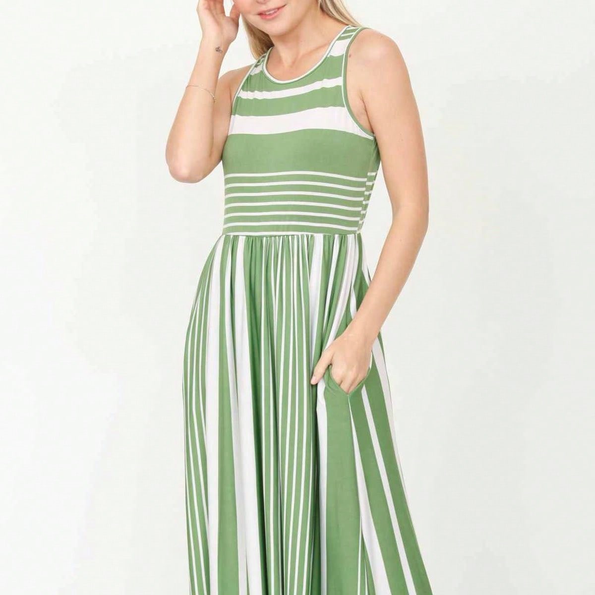 Elegant Stripe Maxi Dress With Side Pockets Versatile Summer Dress For Women